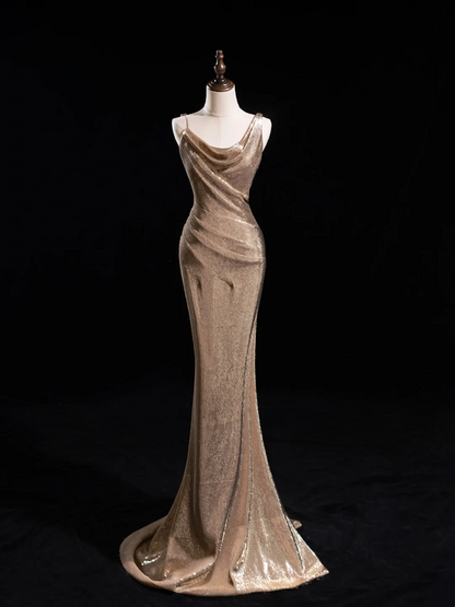 Sparkle Mermaid Asymmetrical Shoulder Straps Champagne Sequin Long Prom Dresses Impress 18th Birthday Outfits Prom Gown RB1879