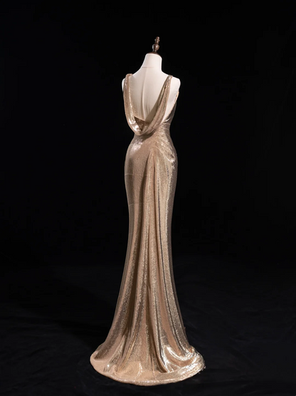 Sparkle Mermaid Asymmetrical Shoulder Straps Champagne Sequin Long Prom Dresses Impress 18th Birthday Outfits Prom Gown RB1879