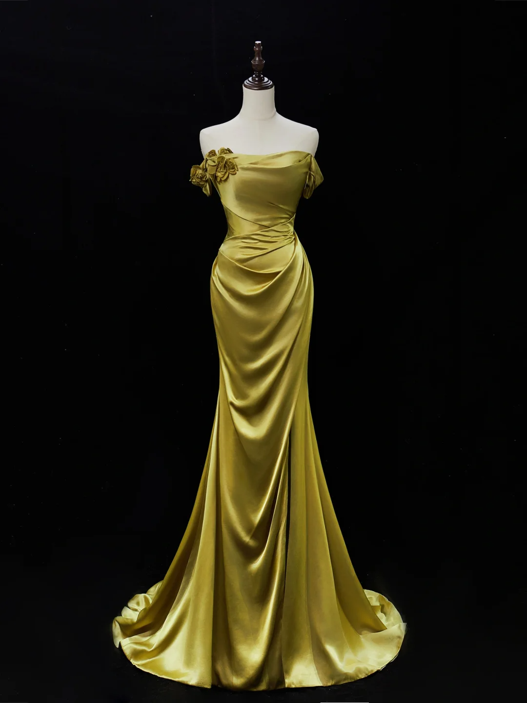 Elegant Mermaid Off The Shoulder Satin Green Long Prom Dresses Impress 18th Birthday Outfits Prom Gown RB1880