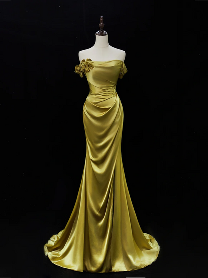 Elegant Mermaid Off The Shoulder Satin Green Long Prom Dresses Impress 18th Birthday Outfits Prom Gown RB1880