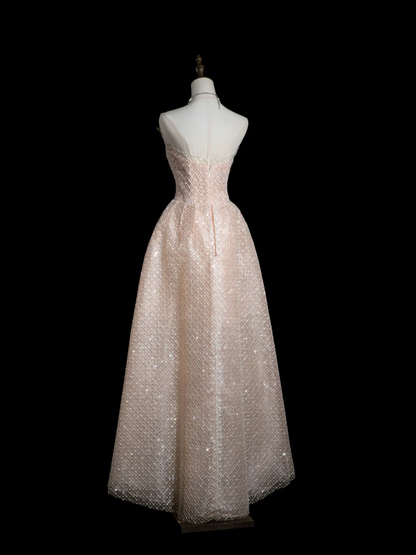 Retro Ball Gown Strapless Light Pink Sequin Long Prom Dresses Impress 18th Birthday Outfits Prom Gown RB1887