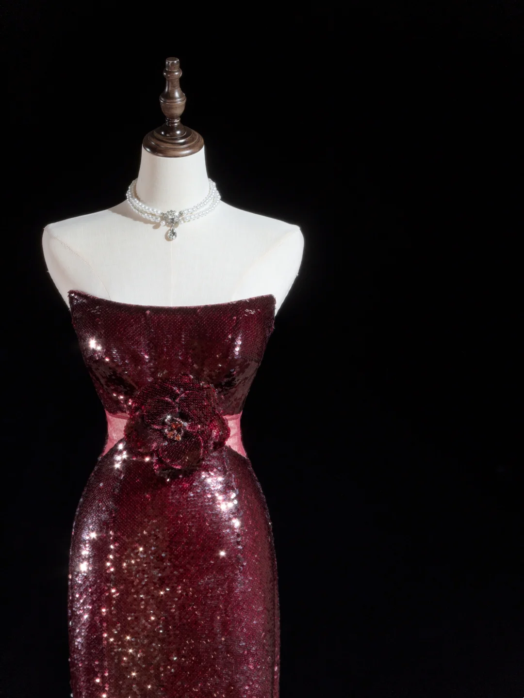 Sparkle Sheath Strapless Burgundy Sequin Long Prom Dresses Impress 18th Birthday Outfits Prom Gown RB1888