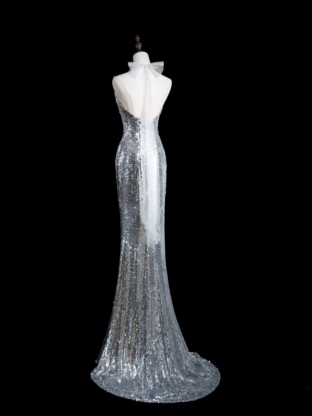 Retro Mermaid Halter Silver Sequin Long Prom Dresses Impress 18th Birt – RubyFashionDress