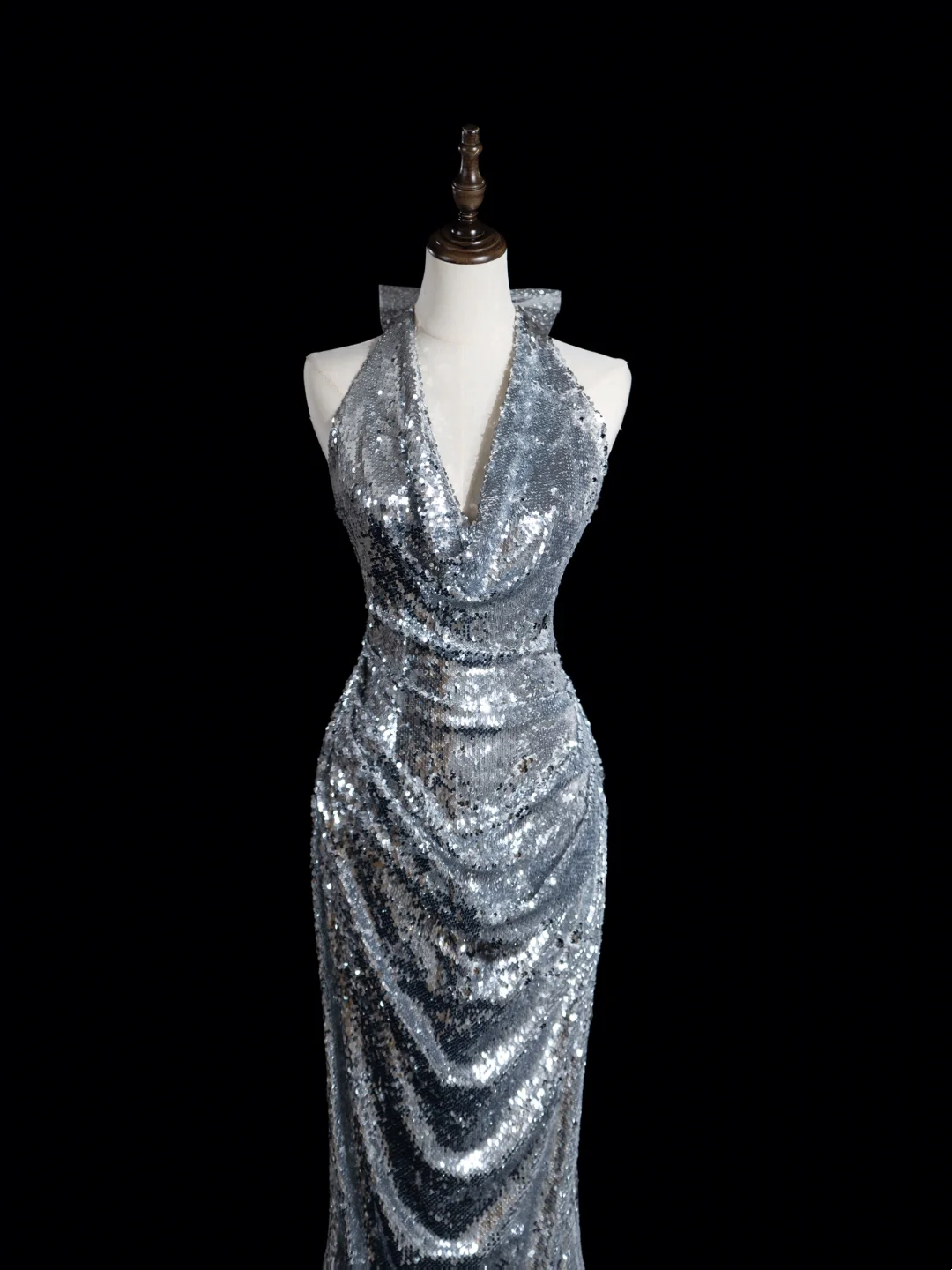 Retro Mermaid Halter Silver Sequin Long Prom Dresses Impress 18th Birthday Outfits Prom Gown RB1889