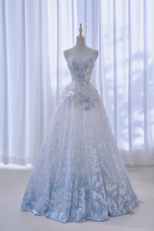 Retro Ball Gown Sweetheart Sequin Light Sky Blue Long Prom Dresses Impress 20th Birthday Outfits Prom Gown RB1892