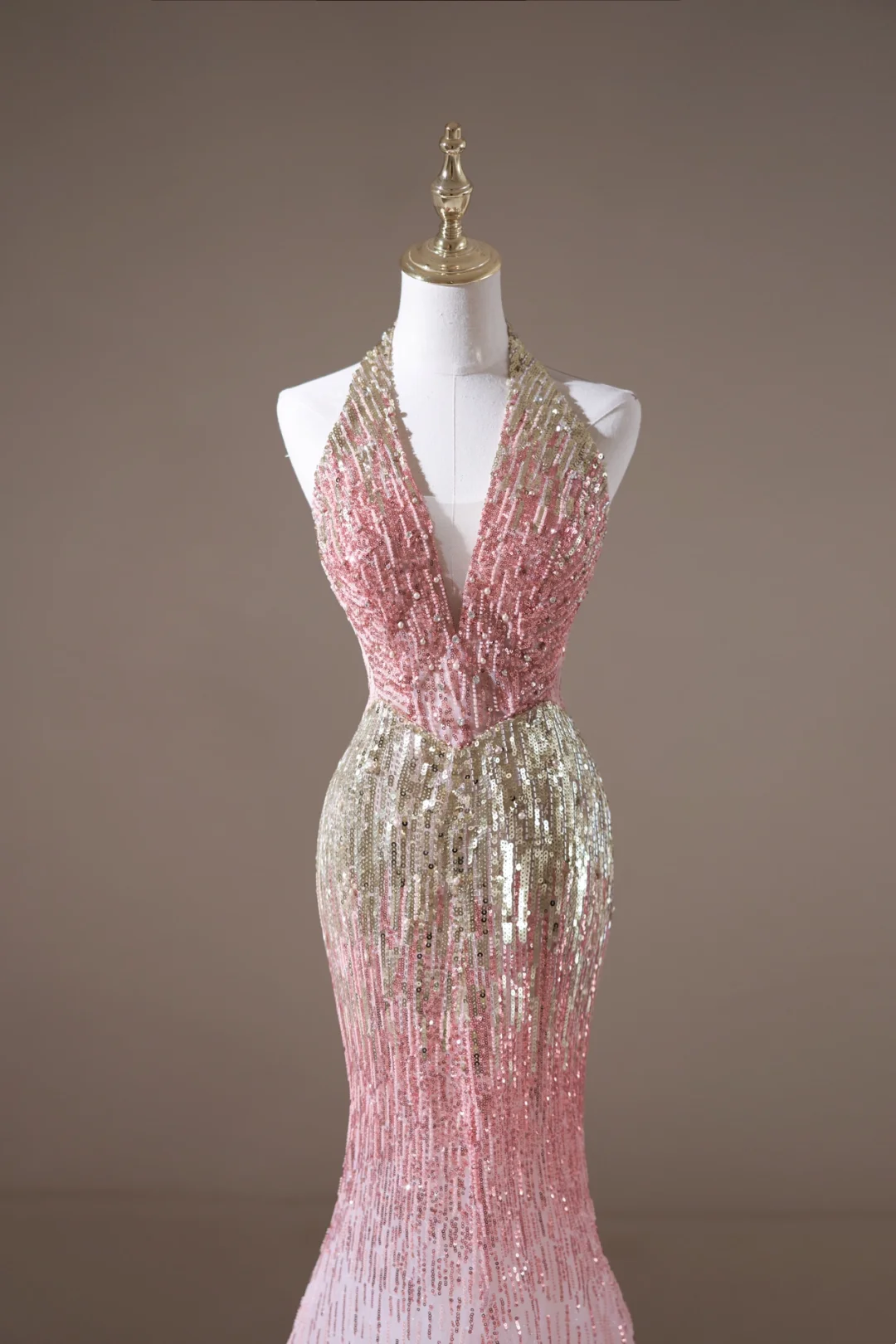 Retro Mermaid Halter Pink Sequin Long Prom Dresses Impress 19th Birthday Outfits Prom Gown RB1893