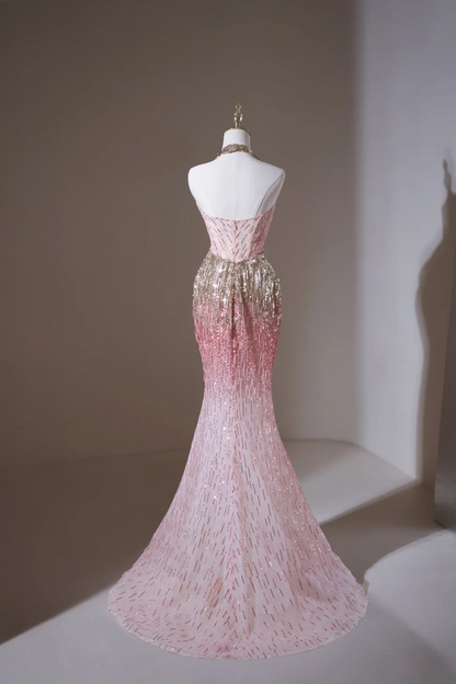 Retro Mermaid Halter Pink Sequin Long Prom Dresses Impress 19th Birthday Outfits Prom Gown RB1893