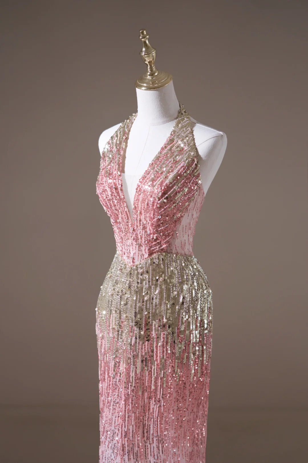 Retro Mermaid Halter Pink Sequin Long Prom Dresses Impress 19th Birthday Outfits Prom Gown RB1893