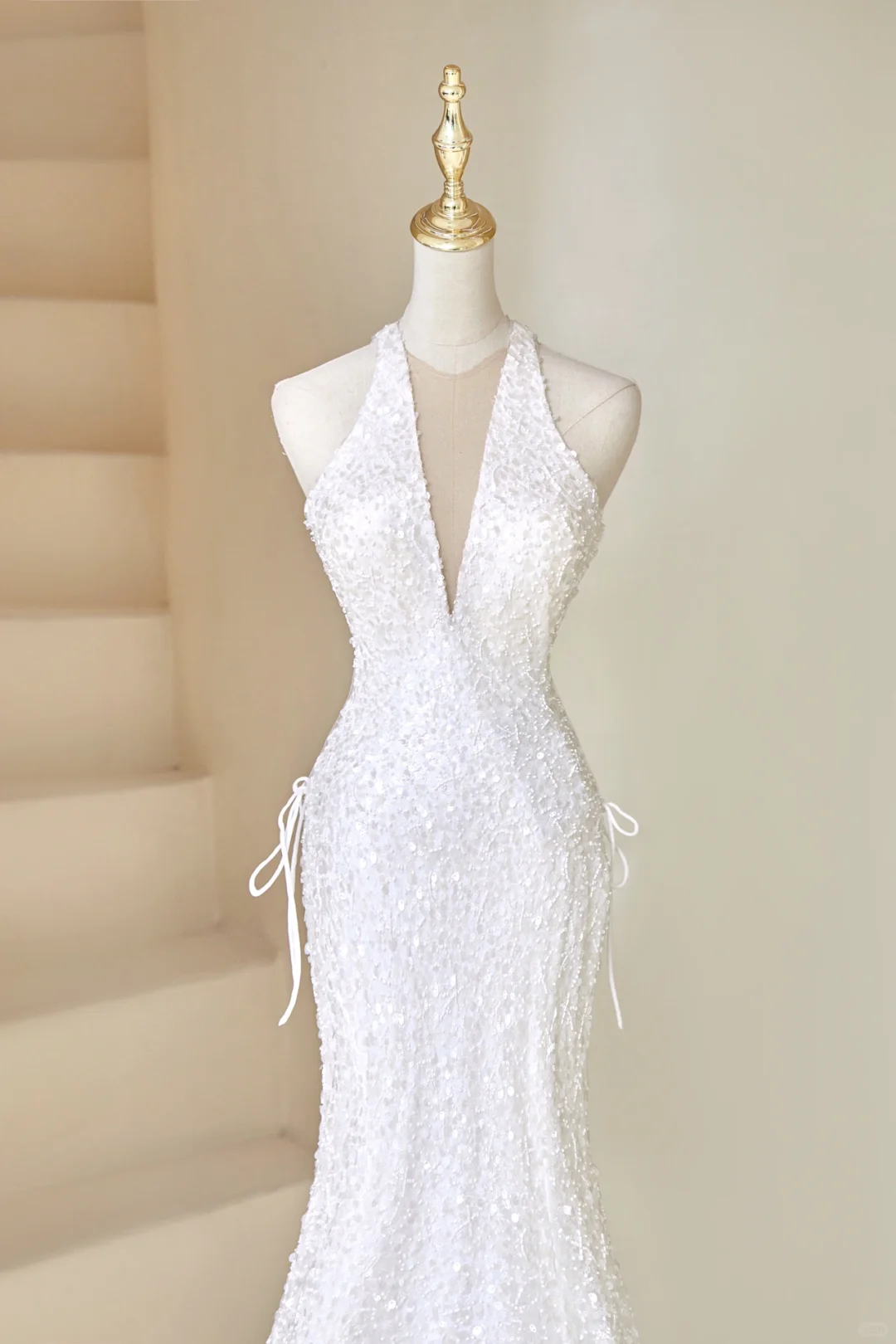 Sexy Mermaid Deep V Neck White Sequin Long Prom Dresses Impress 19th Birthday Outfits Prom Gown RB1895