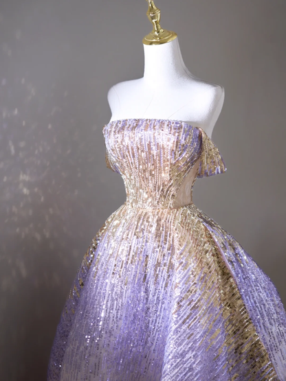 Retro Ball Gown Off The Shoulder Lilac Sequin Long Prom Dresses Impress 18th Birthday Outfits Prom Gown RB1899