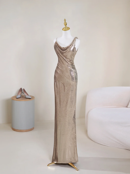 Sparkle Mermaid Asymmetrical Straps Champagne Sequin Long Prom Dresses Impress 19th Birthday Outfits Prom Gown RB1901