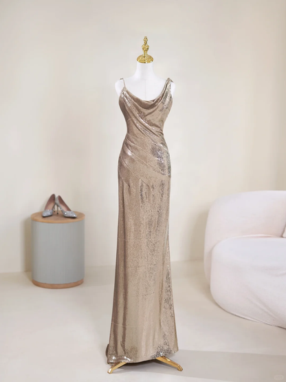 Sparkle Mermaid Asymmetrical Straps Champagne Sequin Long Prom Dresses Impress 19th Birthday Outfits Prom Gown RB1901