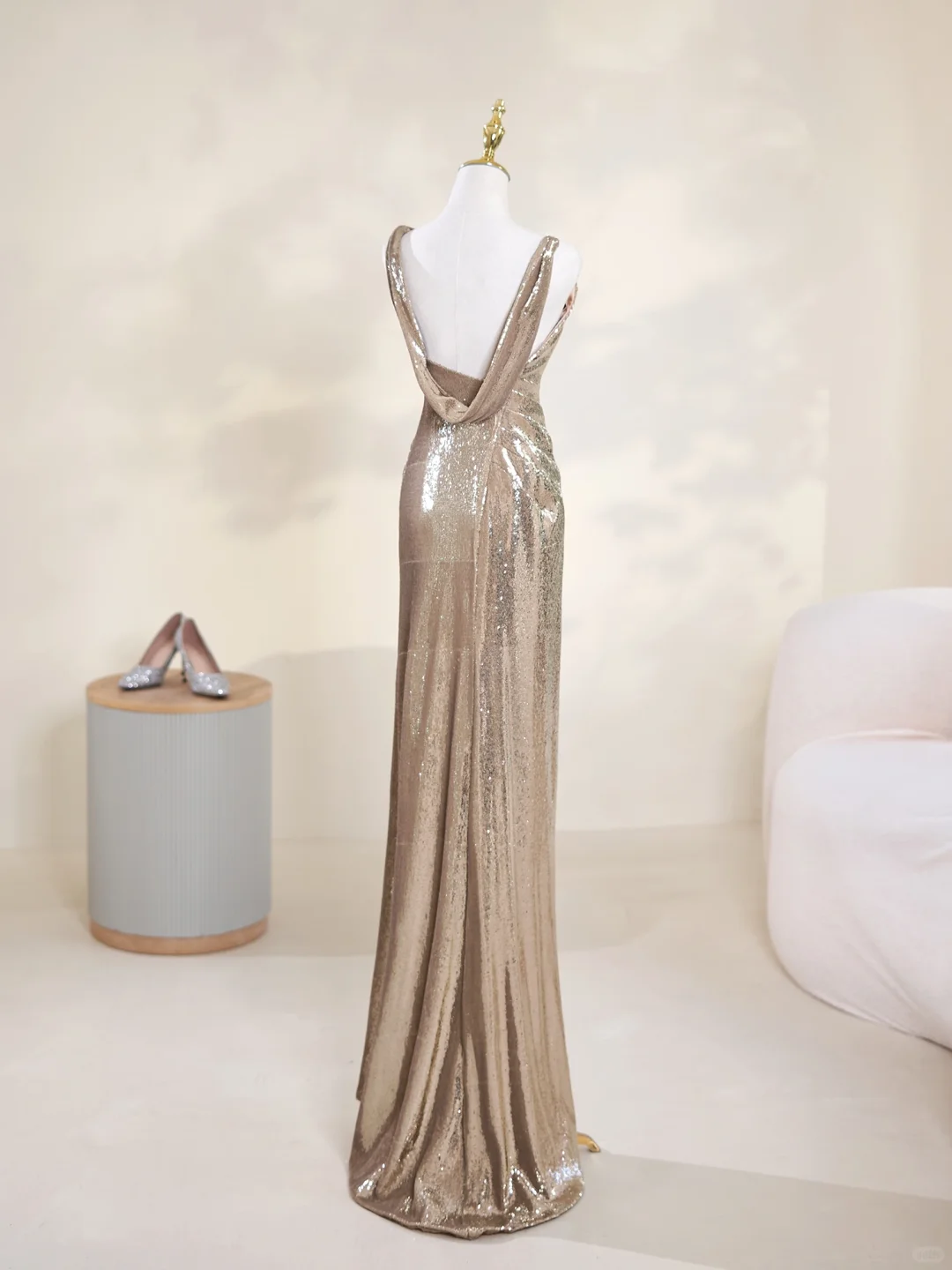 Sparkle Mermaid Asymmetrical Straps Champagne Sequin Long Prom Dresses Impress 19th Birthday Outfits Prom Gown RB1901