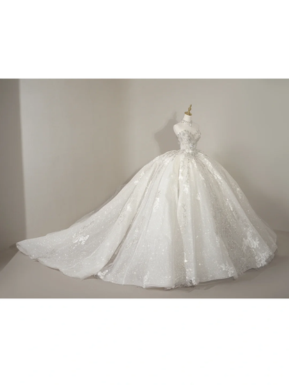 Princess Ball Gown Sweetheart Sleeveless Tulle Fitted Corset Long Wedding Dress Bridal Gown White Wedding Dresses RB1902