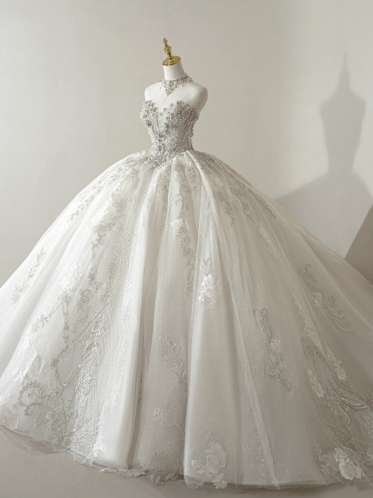 Princess Ball Gown Sweetheart Sleeveless Tulle Fitted Corset Long Wedding Dress Bridal Gown White Wedding Dresses RB1902