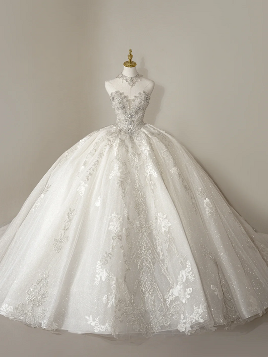 Princess Ball Gown Sweetheart Sleeveless Tulle Fitted Corset Long Wedding Dress Bridal Gown White Wedding Dresses RB1902