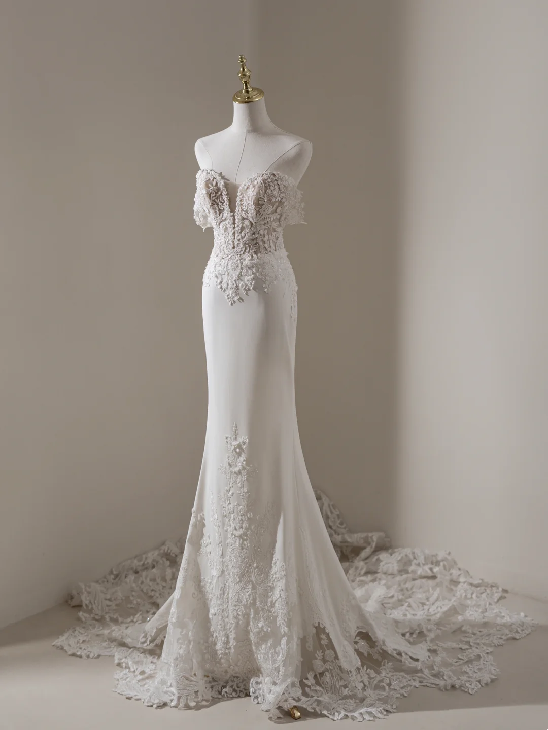 Princess Mermaid Off The Shoulder Short Sleeves Lace Fitted Long Wedding Dress Bridal Gown White Wedding Dresses RB1906