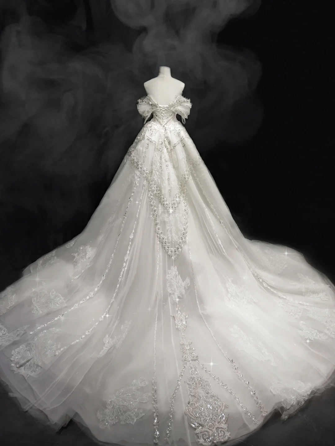 Princess Mermaid Off The Shoulder Short Sleeves Lace Sequin Fitted Long Wedding Dress Bridal Gown White Wedding Dresses RB1907