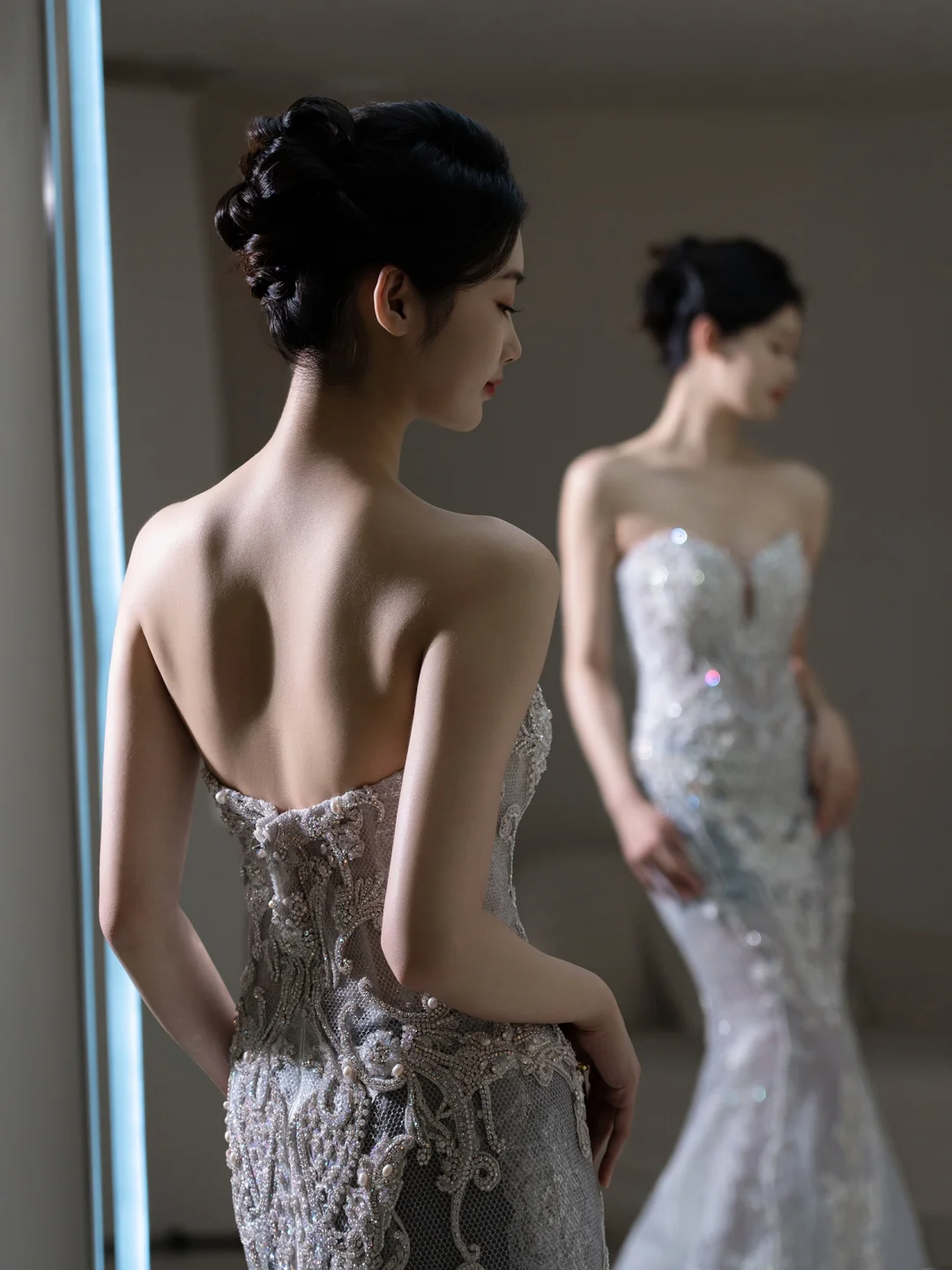 Princess Mermaid Sweetheart Silver Sequin Fitted Long Wedding Dress Bridal Gown Wedding Dresses RB1909