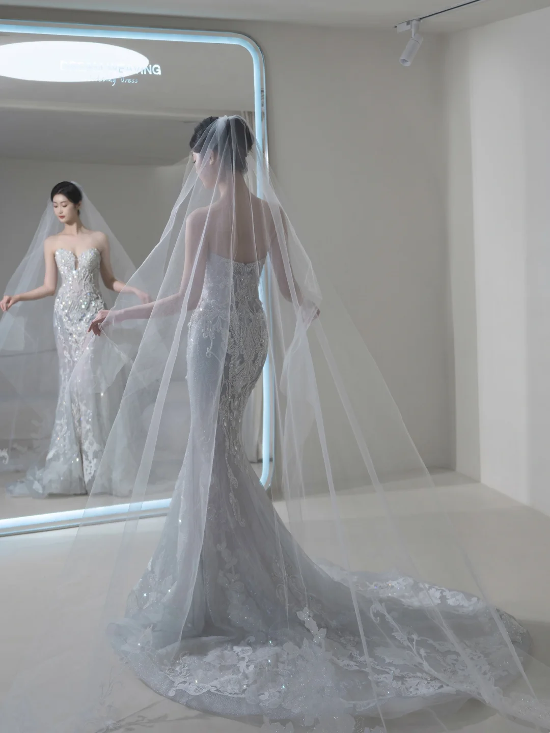 Princess Mermaid Sweetheart Silver Sequin Fitted Long Wedding Dress Bridal Gown Wedding Dresses RB1909