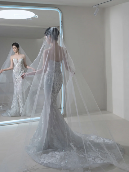 Princess Mermaid Sweetheart Silver Sequin Fitted Long Wedding Dress Bridal Gown Wedding Dresses RB1909