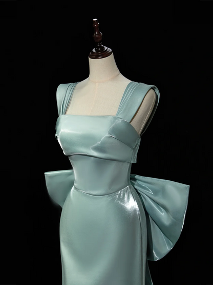 Modest Mermaid Square Neck Satin Blue Long Prom Dresses Impress 19th Birthday Outfits Prom Gown RB1913
