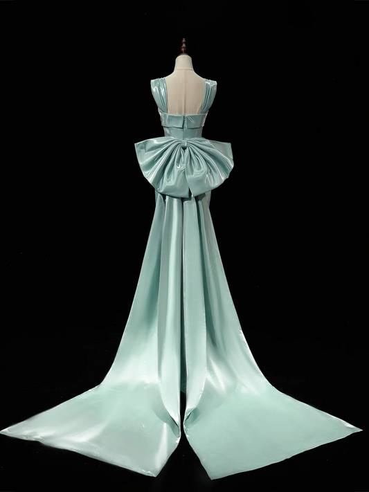 Modest Mermaid Square Neck Satin Blue Long Prom Dresses Impress 19th Birthday Outfits Prom Gown RB1913