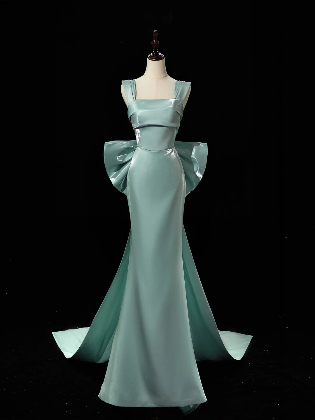 Modest Mermaid Square Neck Satin Blue Long Prom Dresses Impress 19th Birthday Outfits Prom Gown RB1913