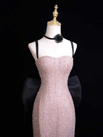 Modest Mermaid Spaghetti Straps Pink Sequin Long Prom Dresses Impress 19th Birthday Outfits Prom Gown RB1914