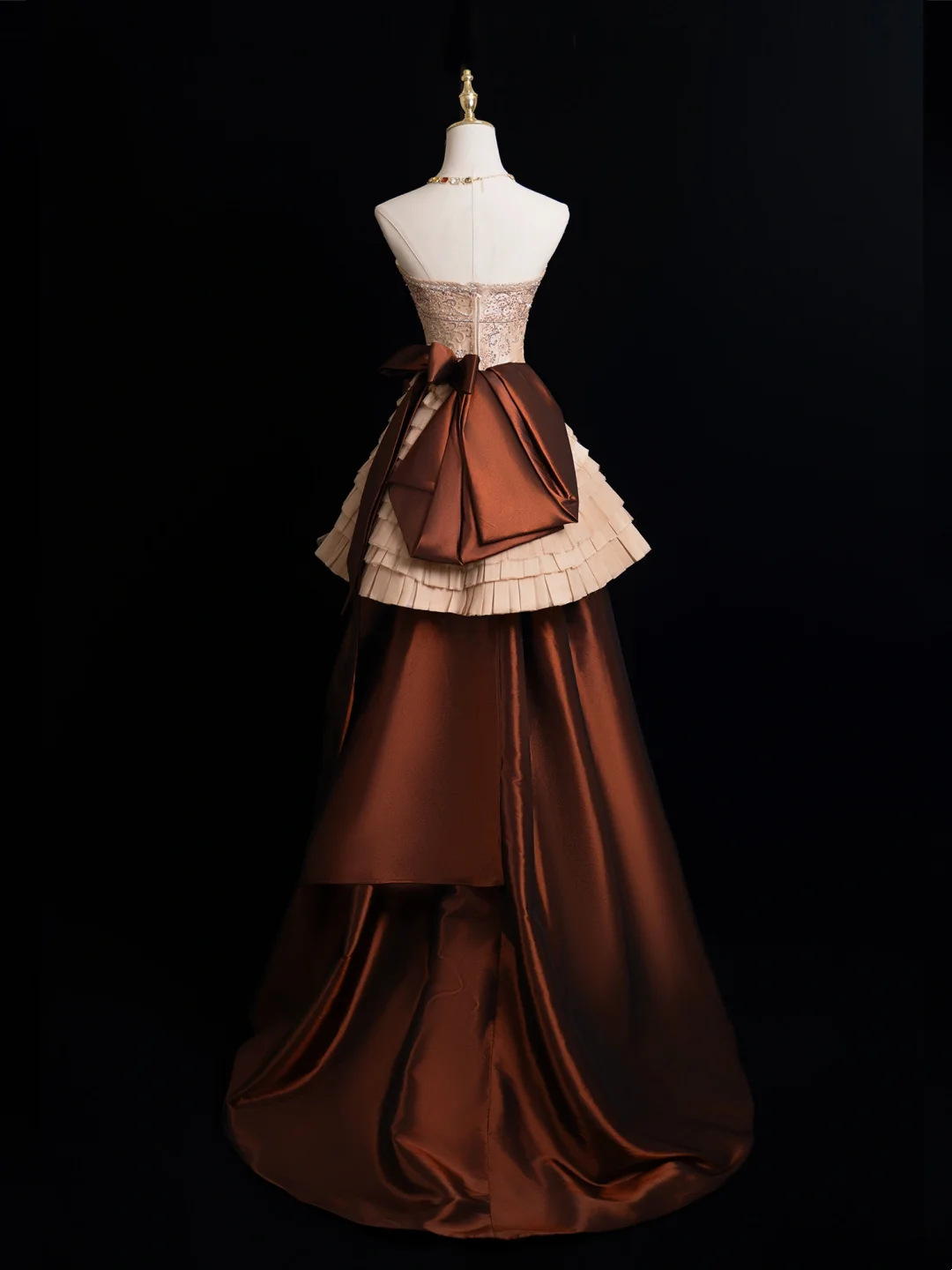 Vintage Ball Gown Strapless Brown Satin Long Prom Dresses Impress Swee – RubyFashionDress