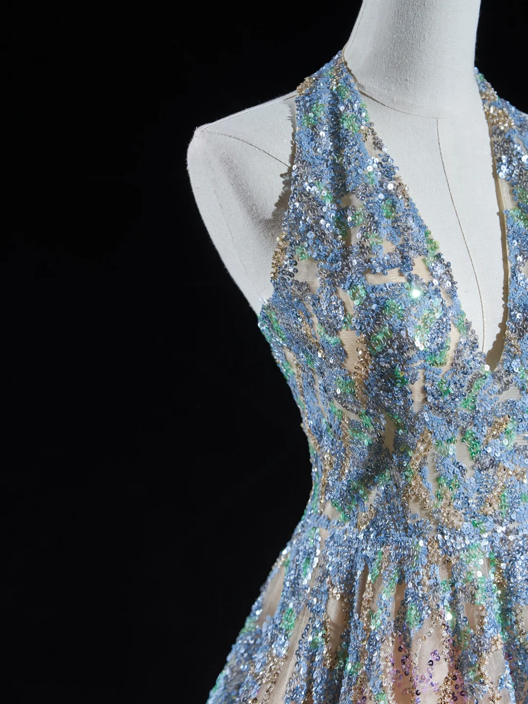Timeless Ball Gown Halter Neck Champagne Blue Sequin Long Prom Dresses For Teens Formal Dress Birthday Outfits Prom Gown RB1848
