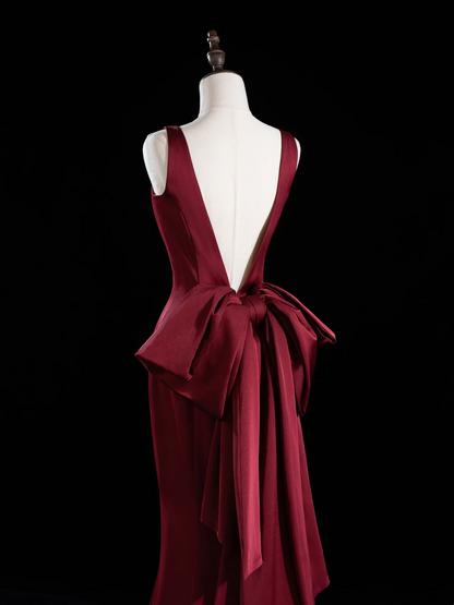 Chic Mermaid V Neck Burgundy Satin Long Prom Dresses Impress 18th Birthday Outfits Prom Gown RB1917