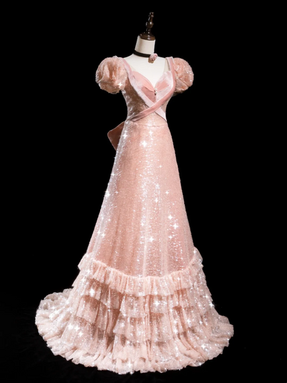 Retro A Line Sweetheart Blush Pink Velvet Sequin Long Prom Dresses Impress 18th Birthday Outfits Prom Gown RB1870