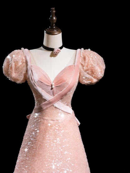 Retro A Line Sweetheart Blush Pink Velvet Sequin Long Prom Dresses Impress 18th Birthday Outfits Prom Gown RB1870
