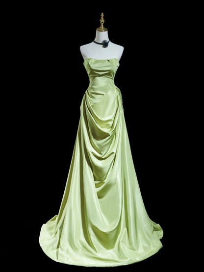 Simple Sheath Strapless Mint Green Satin Pleated Long Prom Dresses Formal Dress 18th Birthday Outfits Prom Gown RB1925