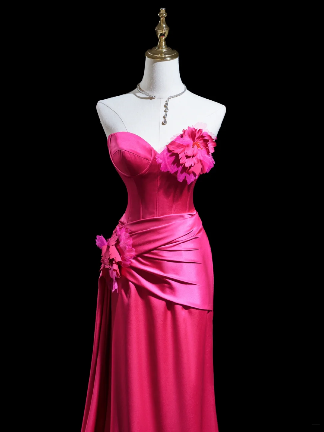 Timeless Mermaid Sweetheart Hot Pink Satin Long Prom Dresses Inspiration Party Dress Prom Gowns RB1929