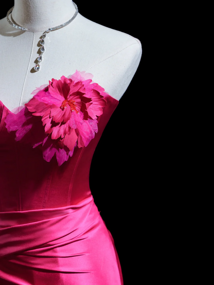 Timeless Mermaid Sweetheart Hot Pink Satin Long Prom Dresses Inspiration Party Dress Prom Gowns RB1929