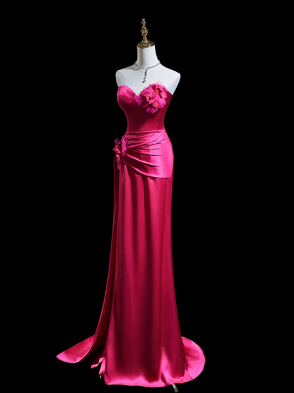 Timeless Mermaid Sweetheart Hot Pink Satin Long Prom Dresses Inspiration Party Dress Prom Gowns RB1929