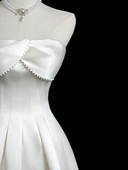 Timeless A line Strapless Sleeveless Satin Fitted Long White Wedding Dress Bride Gown Wedding Dresses RB1932