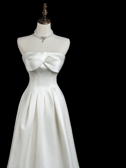 Timeless A line Strapless Sleeveless Satin Fitted Long White Wedding Dress Bride Gown Wedding Dresses RB1932