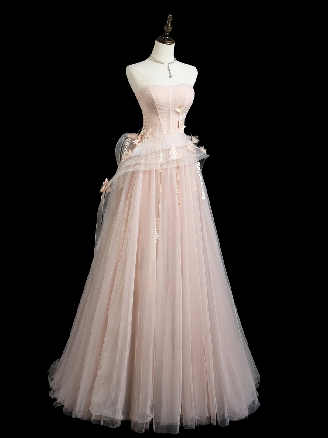Pretty Ball Gown Strapless Blush Pink Tulle Senior Aesthetic Prom Dresses Prom Gowns Formal Outfits Graduation Dress RB1933