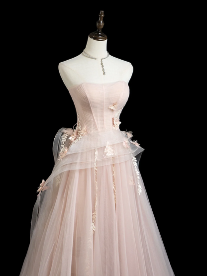 Pretty Ball Gown Strapless Blush Pink Tulle Senior Aesthetic Prom Dresses Prom Gowns Formal Outfits Graduation Dress RB1933