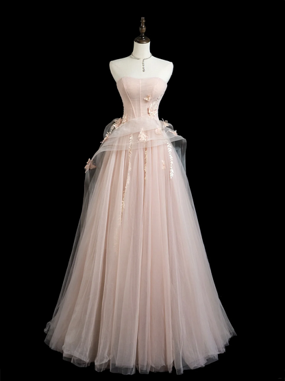 Pretty Ball Gown Strapless Blush Pink Tulle Senior Aesthetic Prom Dresses Prom Gowns Formal Outfits Graduation Dress RB1933