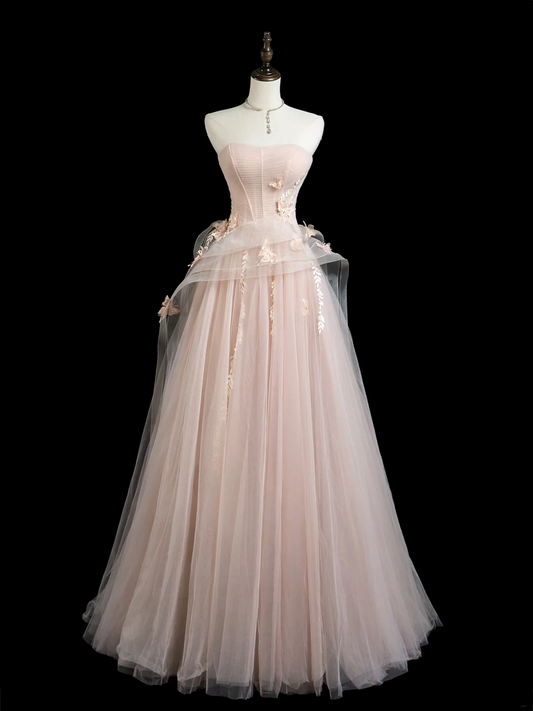 Pretty Ball Gown Strapless Blush Pink Tulle Senior Aesthetic Prom Dresses Prom Gowns Formal Outfits Graduation Dress RB1933