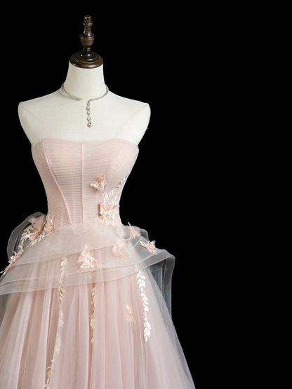 Pretty Ball Gown Strapless Blush Pink Tulle Senior Aesthetic Prom Dresses Prom Gowns Formal Outfits Graduation Dress RB1933