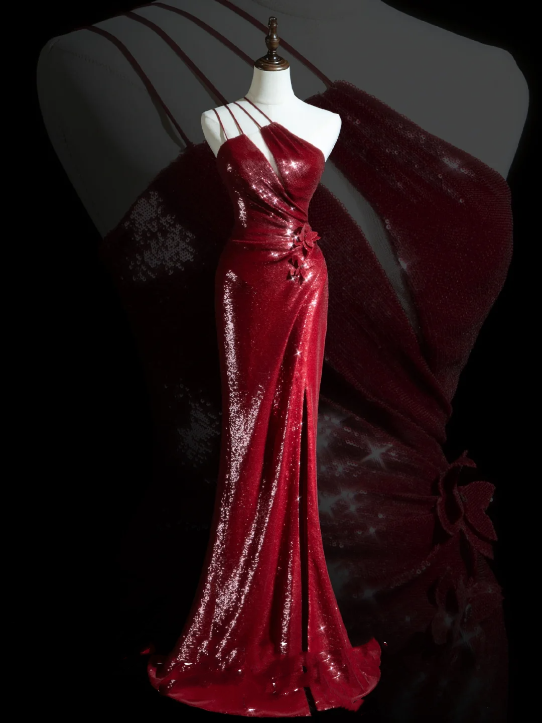 Timeless Mermaid One Shoulder Burgundy Sequin Slit Long Prom Dresses Inspiration Party Dress Prom Gowns RB1934
