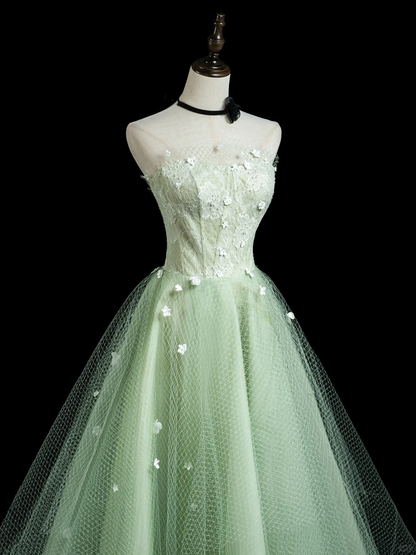 Chic Ball Gown Strapless Mint Green Tulle Senior Aesthetic Prom Dresses Prom Gowns Formal Outfits Graduation Dress RB1936