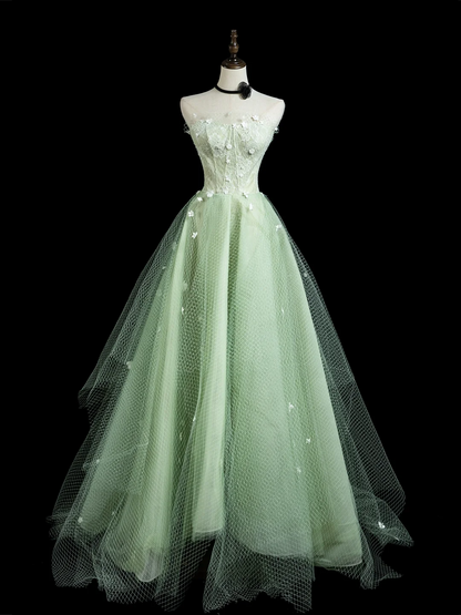Chic Ball Gown Strapless Mint Green Tulle Senior Aesthetic Prom Dresses Prom Gowns Formal Outfits Graduation Dress RB1936