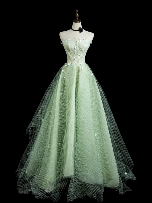Chic Ball Gown Strapless Mint Green Tulle Senior Aesthetic Prom Dresses Prom Gowns Formal Outfits Graduation Dress RB1936