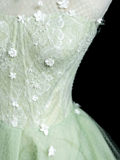 Chic Ball Gown Strapless Mint Green Tulle Senior Aesthetic Prom Dresses Prom Gowns Formal Outfits Graduation Dress RB1936